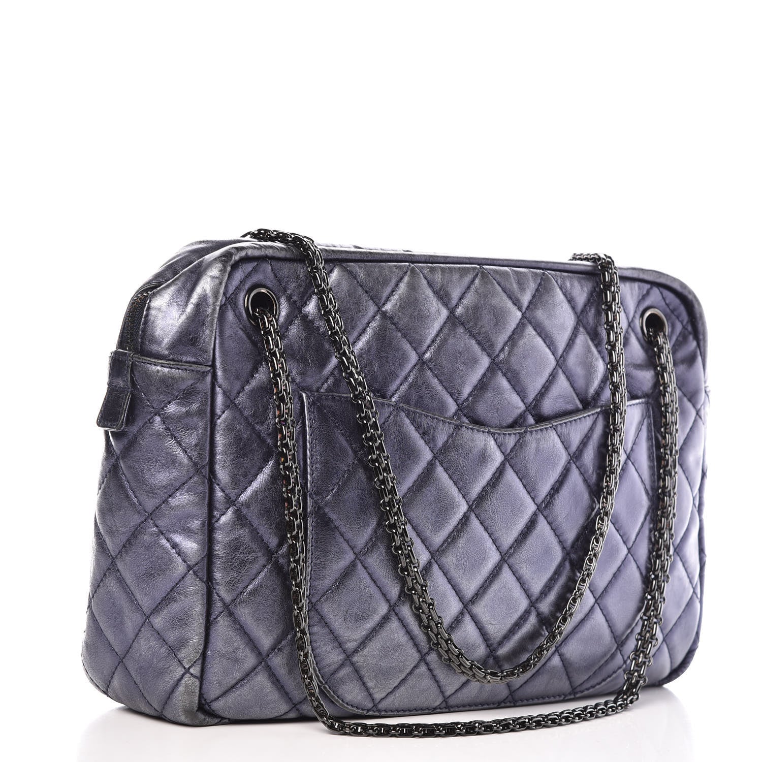 Chanel Metallic Aged Calfskin Quilted Large Reissue Camera Case Silver 3 of 15