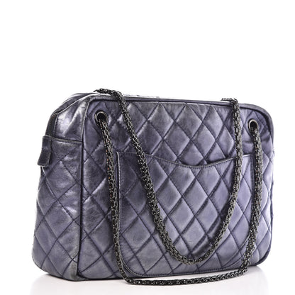 Chanel Metallic Aged Calfskin Quilted Large Reissue Camera Case Silver 3 of 15
