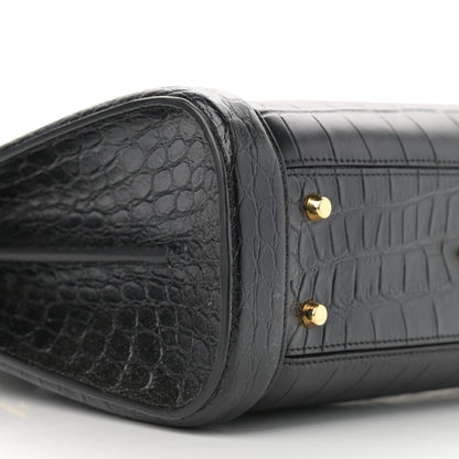 Alexander McQueen Calfskin Crocodile Embossed Small Heroine 30 Black 9 of 12