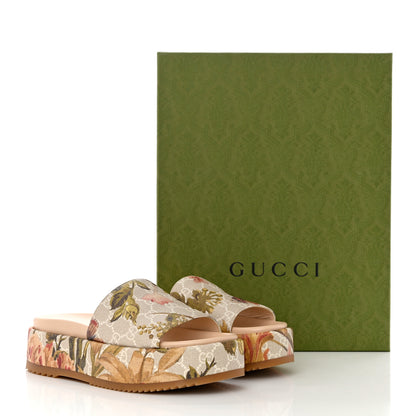 Gucci GG Supreme Monogram Water Flora Angelina Platform Slide Sandals 38.5 Beige White Multicolor 10 of 10