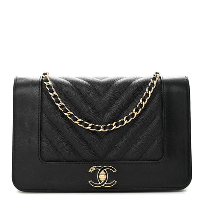 Chanel Caviar Chevron Quilted Vintage Mademoiselle Wallet On Chain WOC Black 1 of 13