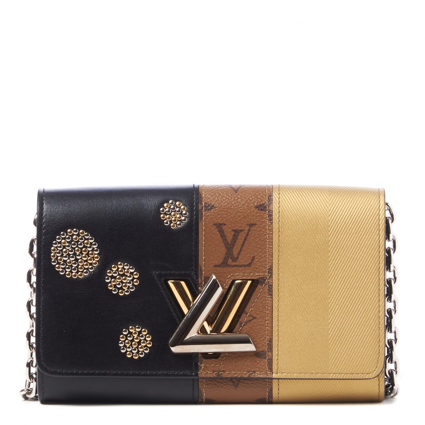 Calfskin Reverse Monogram Studded Night Lights Twist Chain Wallet
