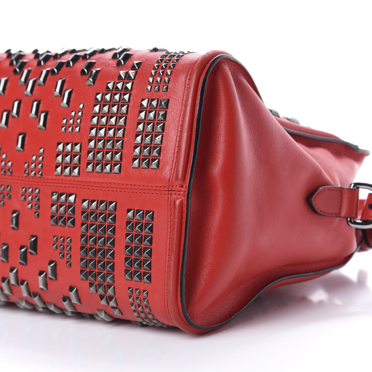 Alexander McQueen Calfskin Small Studded Padlock Zip Around Tote Red 8 of 11