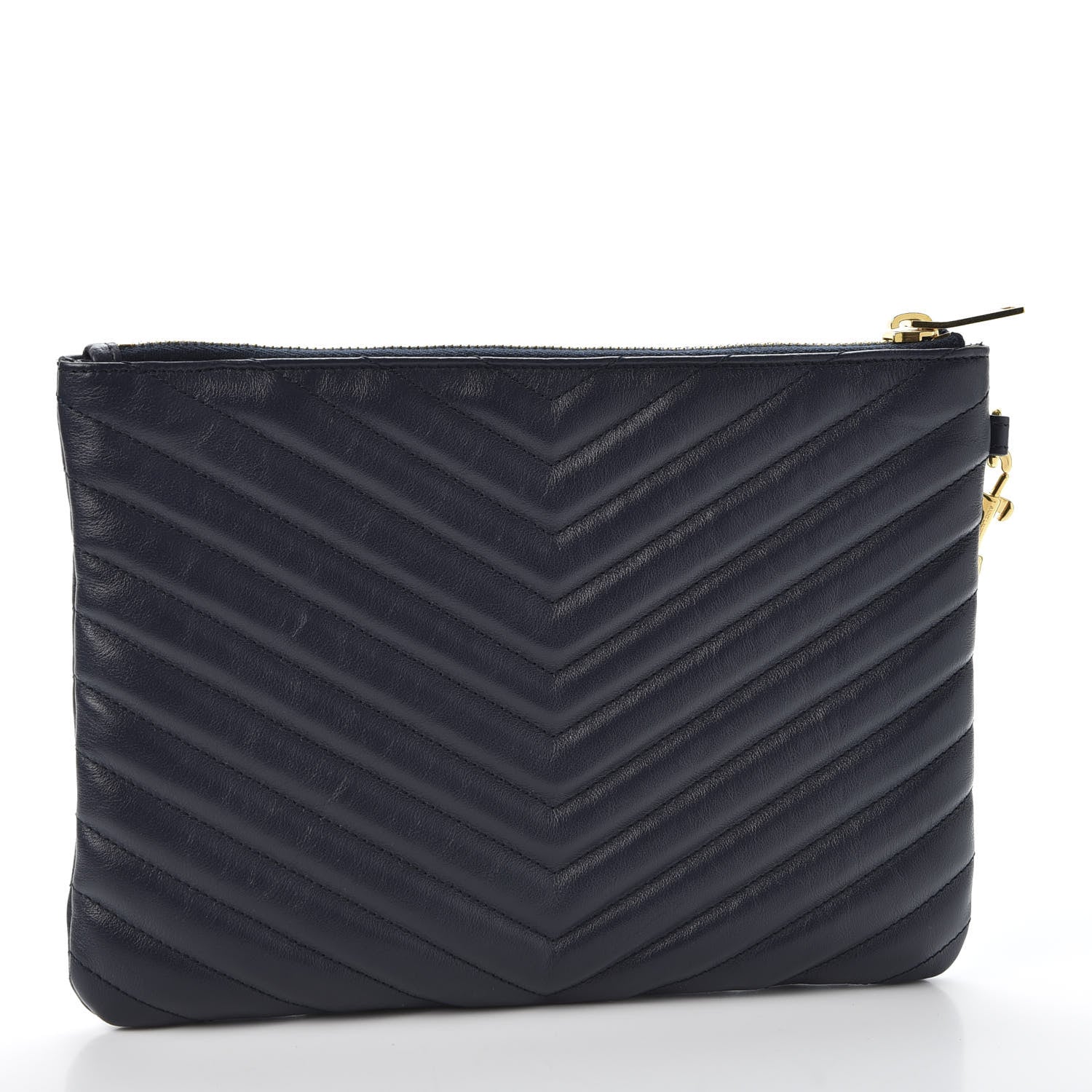 Saint Laurent Calfskin Matelasse Chevron Monogram A5 Wristlet Deep Marine 2 of 9