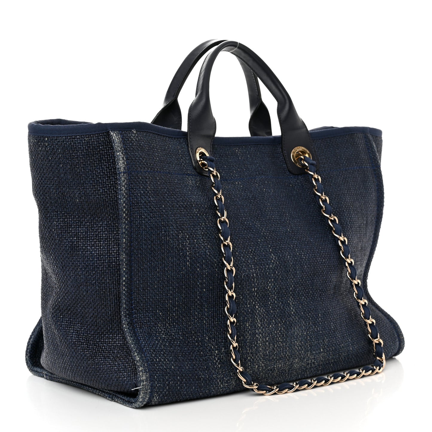 Woven Straw Large Deauville Tote Blue