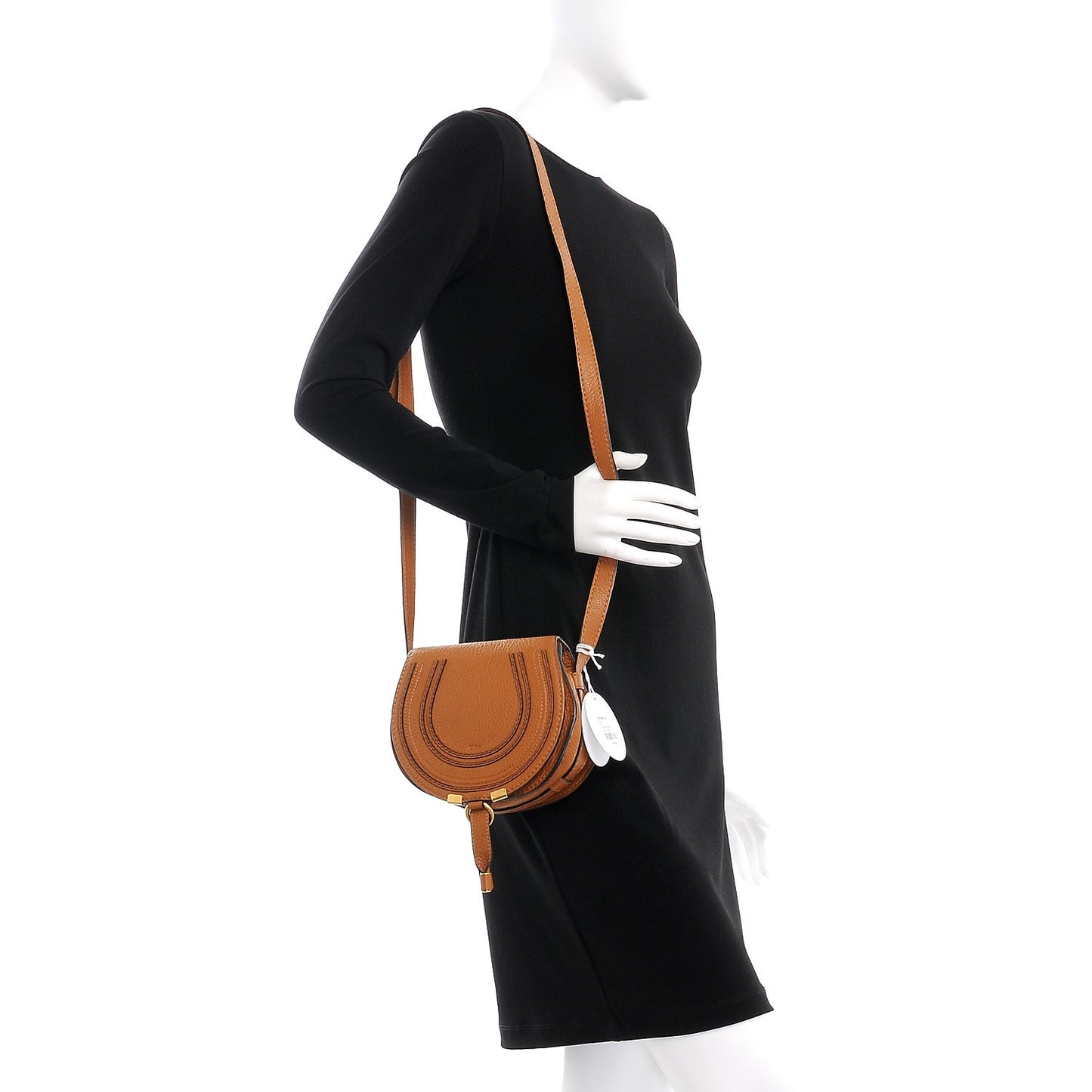 Calfskin Mini Marcie Round Crossbody Bag Mustard Brown