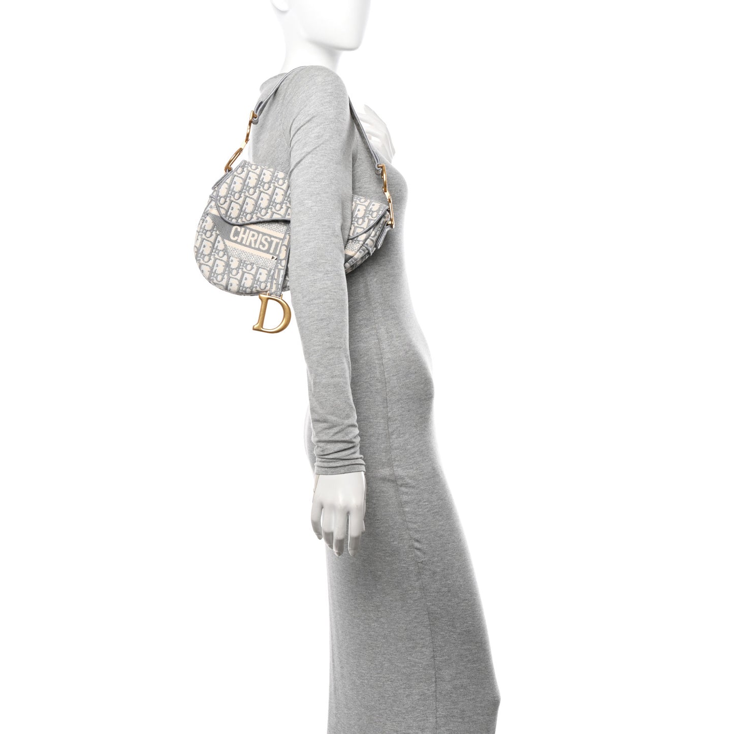 Oblique Embroidered Saddle Bag Gray