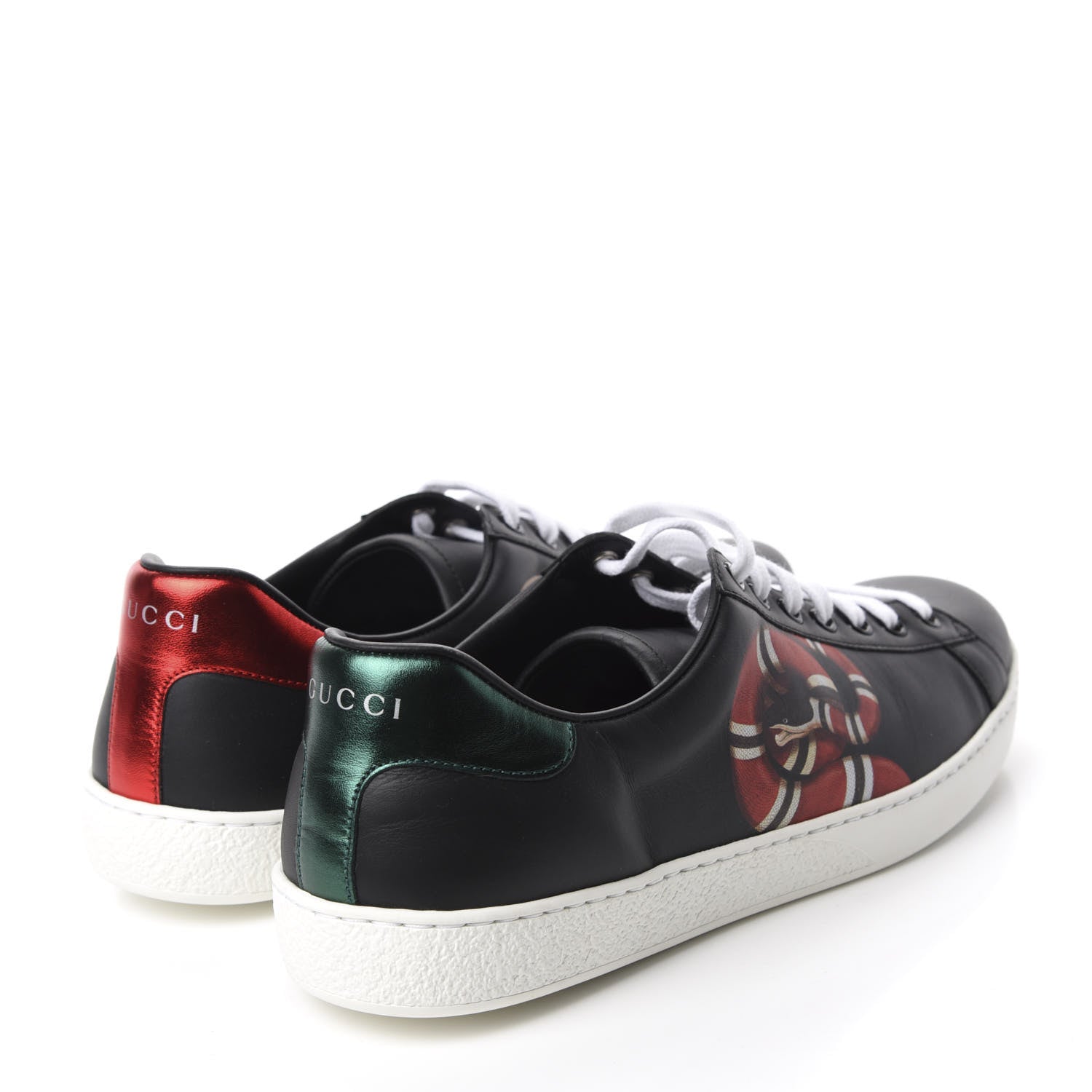 Gucci Calfskin Kingsnake Mens Ace Sneakers 9 Black Multicolor 4 of 10