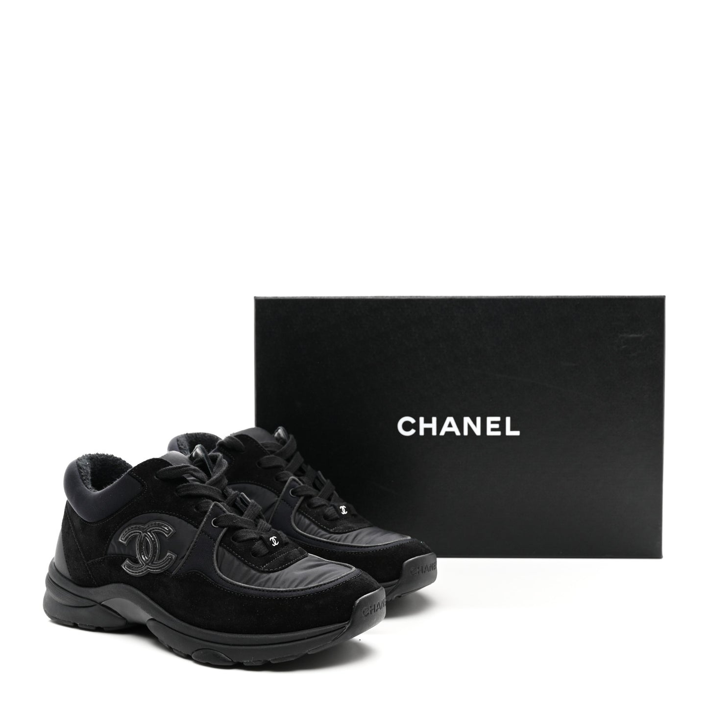 Fabric Calfskin Suede CC Sneakers 36 Black