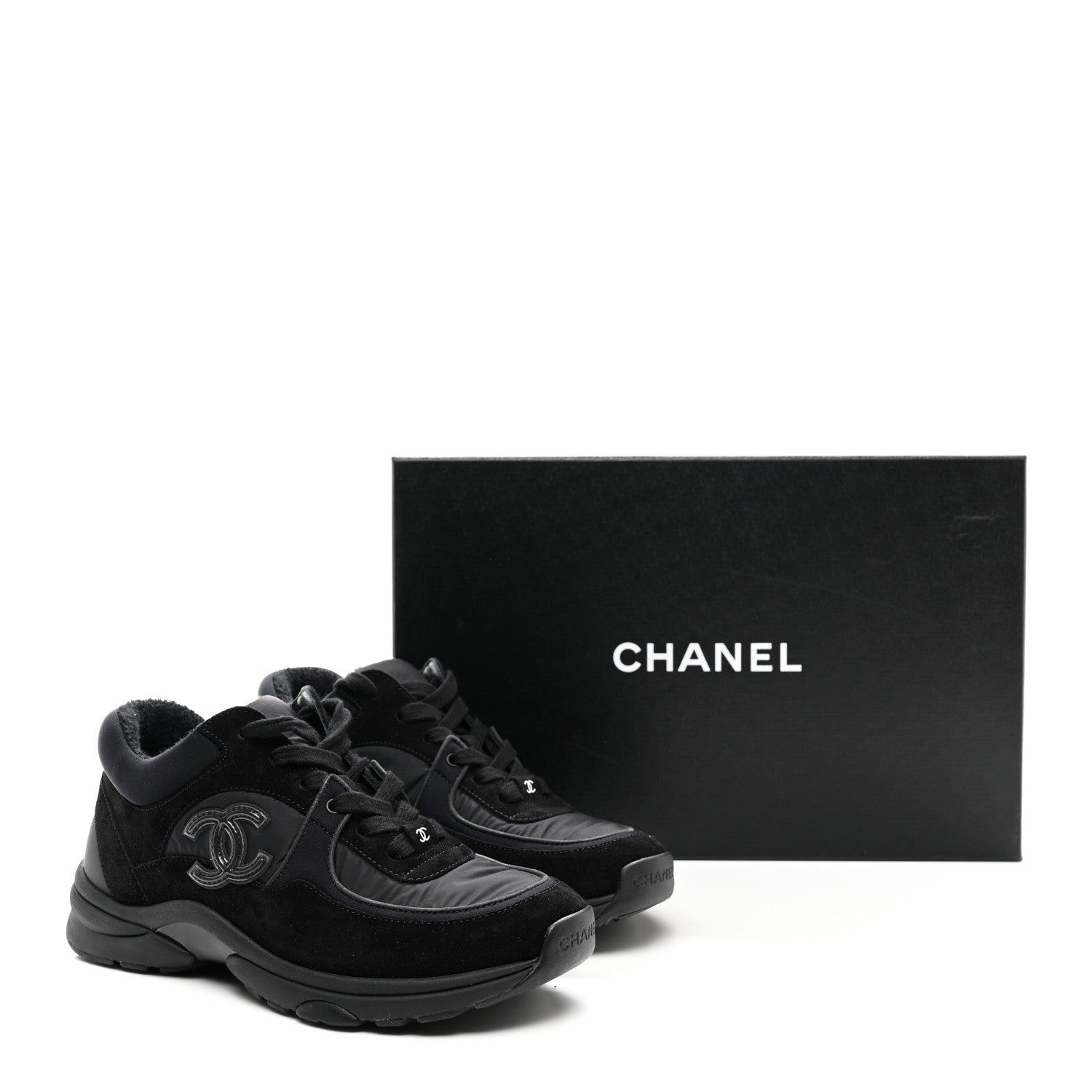 Chanel Fabric Calfskin Suede CC Sneakers 36 Black 8 of 8