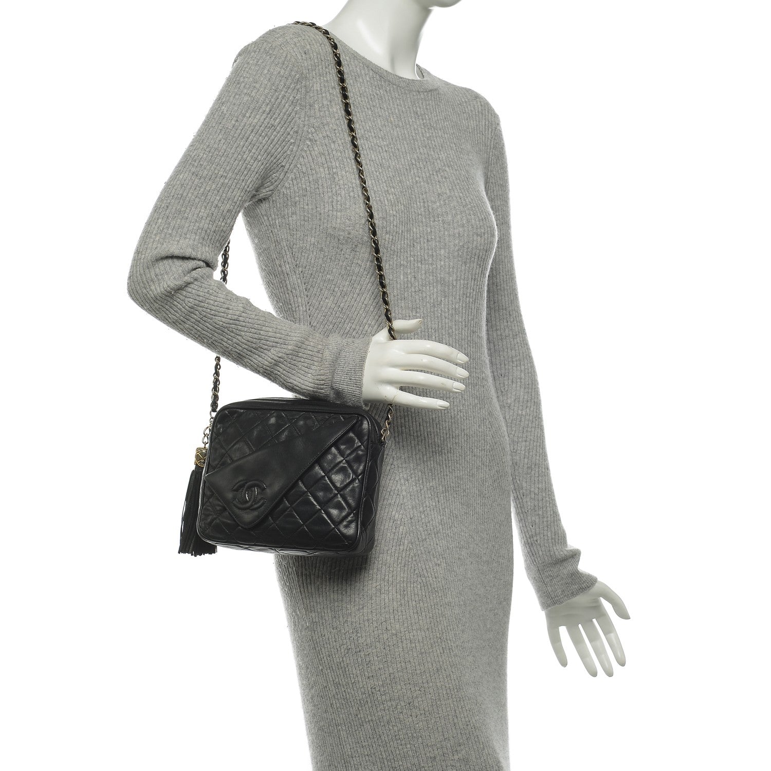 Chanel Lambskin Quilted Tassel Camera Case Black 2 of 8