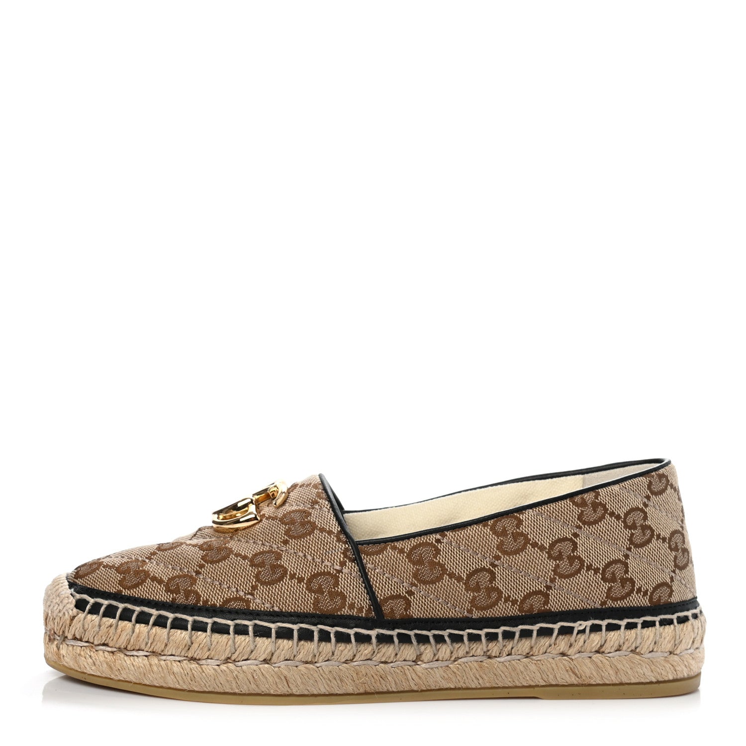 Gucci Monogram Matelasse Diagonal GG Marmont Espadrilles 35 Beige Ebony Black 1 of 9