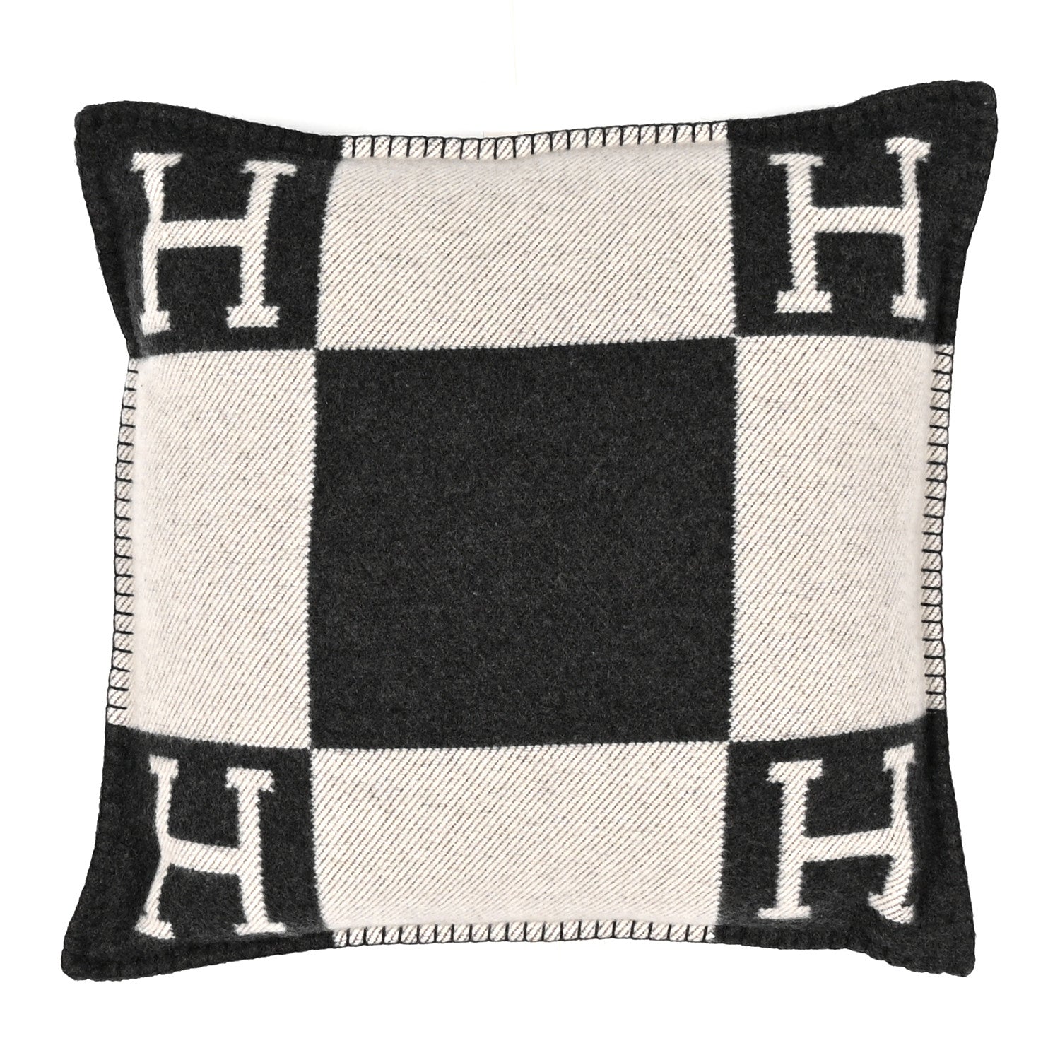 Hermes Wool Cashmere Avalon Pillow PM Ecru Gris Fonce 1 of 3
