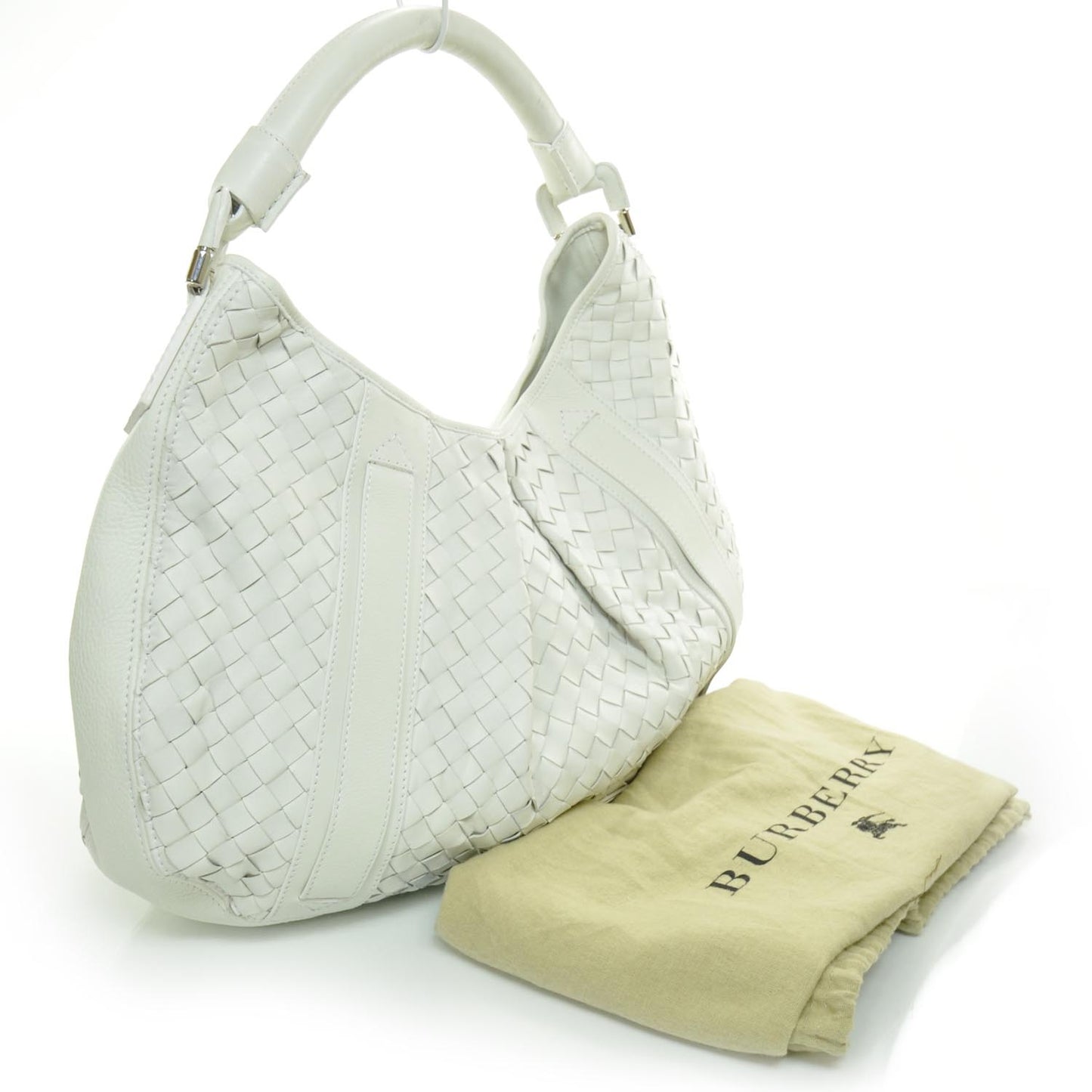 Woven Leather Large Malika Hobo Natural White