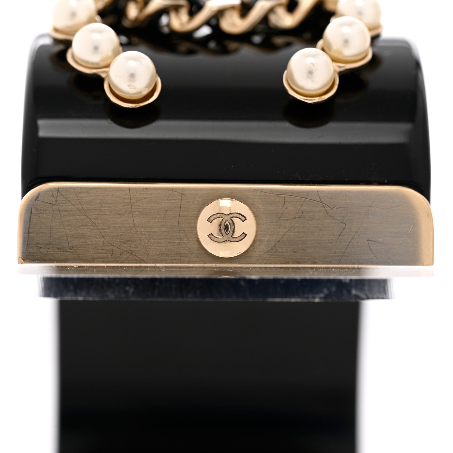 Chanel Pearl Calfskin Chain CC Cuff Black Gold 7 of 7