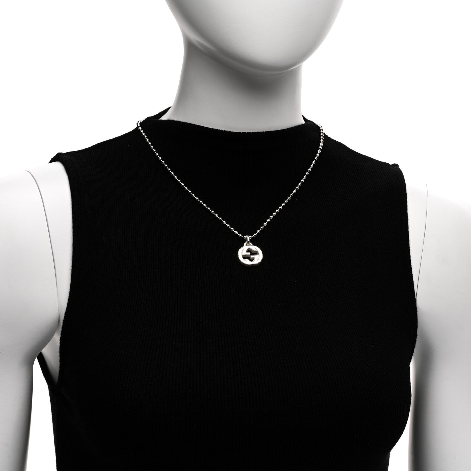 Gucci Sterling Silver Interlocking GG Pendant Beaded Necklace 2 of 4