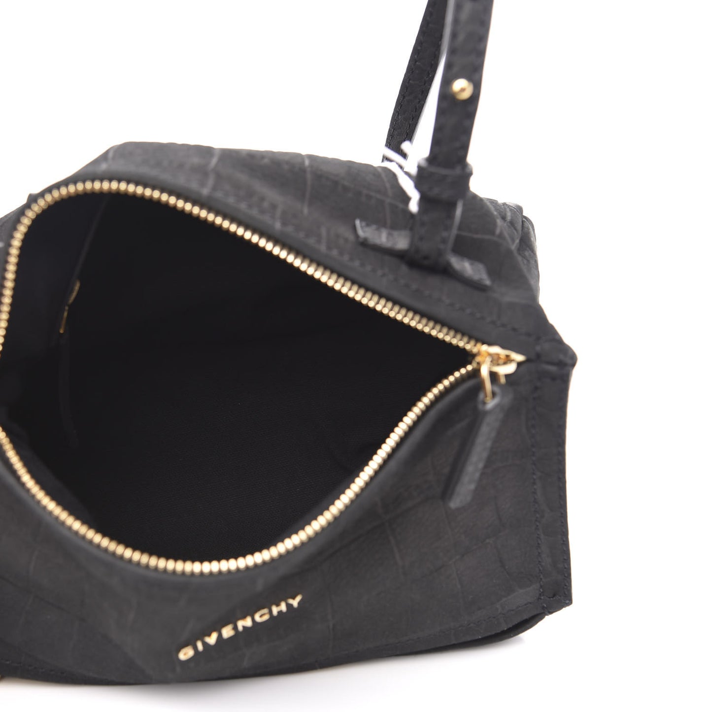 Calfskin Crocodile Embossed Mini Pandora Black