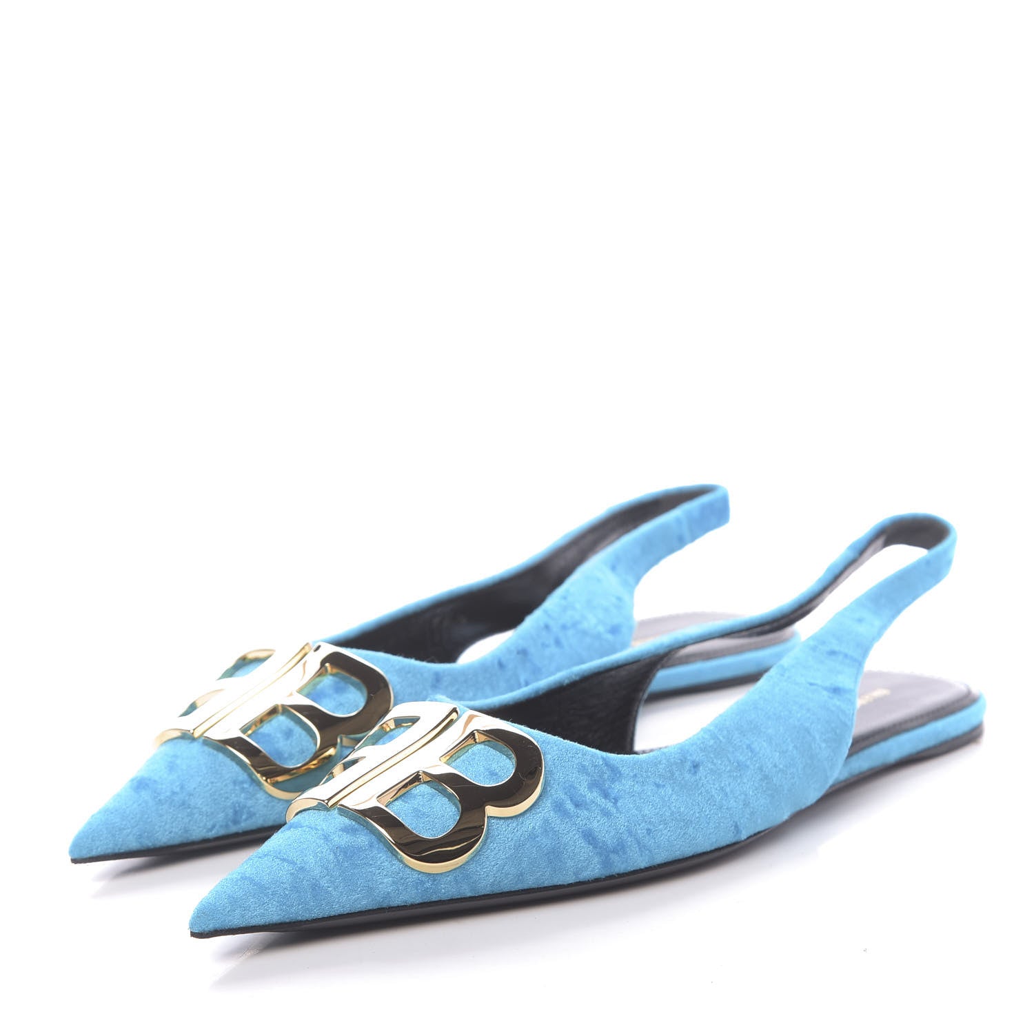 Balenciaga Crushed Velvet BB Knife Pointy Toe Slingback Flats 36.5 Turquoise 3 of 10