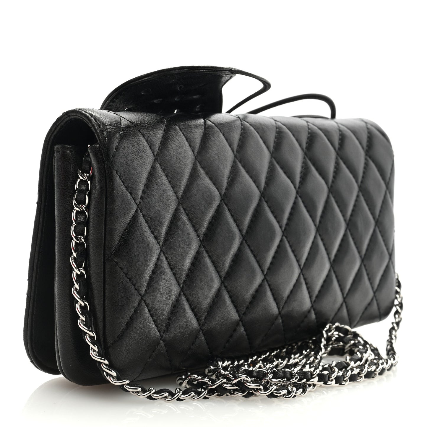 Lambskin Quilted Butterfly Clutch With Chain Black