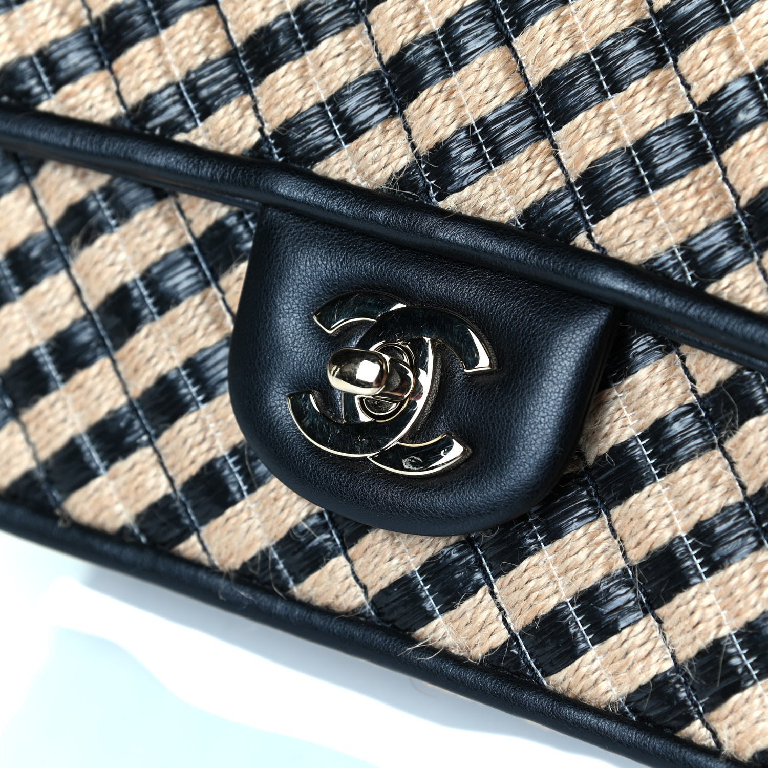 Chanel Raffia Jute Striped Mini Urban Jungle Flap Black Beige 5 of 7