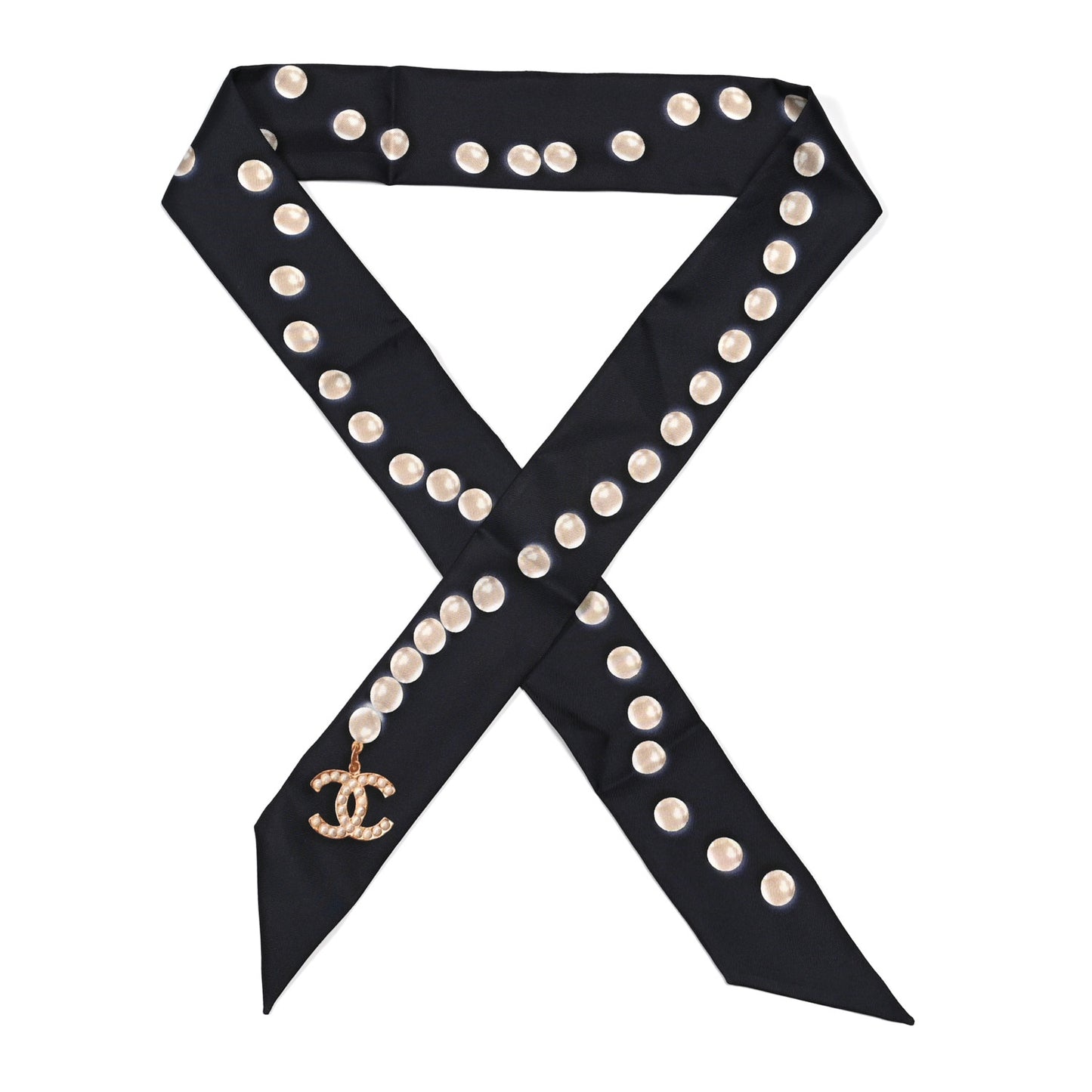 Silk Pearl CC Slim Bandeau Scarf Navy