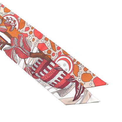 Hermes Silk La Danse Des Amazones Twilly Beige Corail Brun 2 of 4