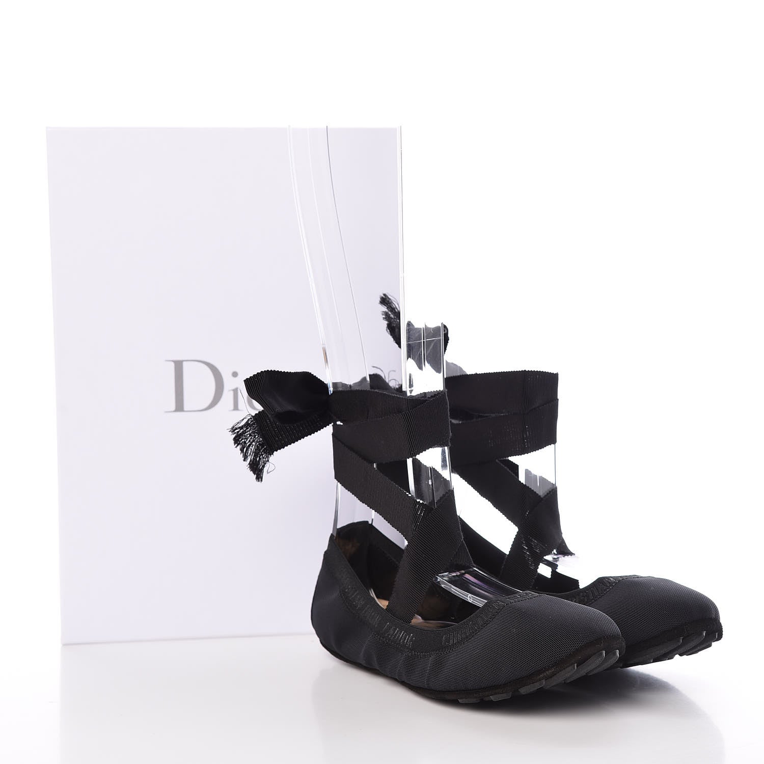 Christian Dior Micro Mesh Academy Lace-Up Ballerina Flats 37.5 Black 9 of 9