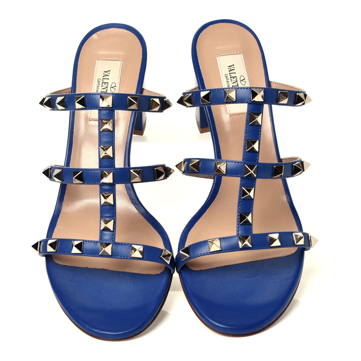 Calfskin Rockstud 60mm Caged Slide Sandals 39 Blu Delft