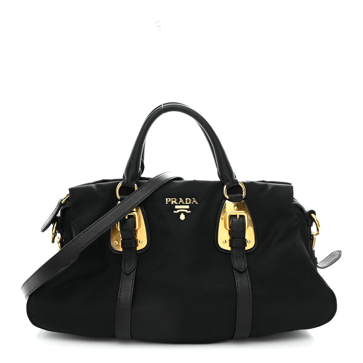 Tessuto Nylon Soft Calfskin Shopping Satchel Black