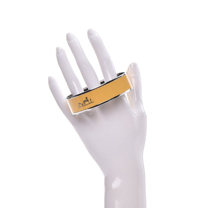 Hermes Enamel Printed Wide Caleche Bracelet 70 Jaune De Mars 2 of 5