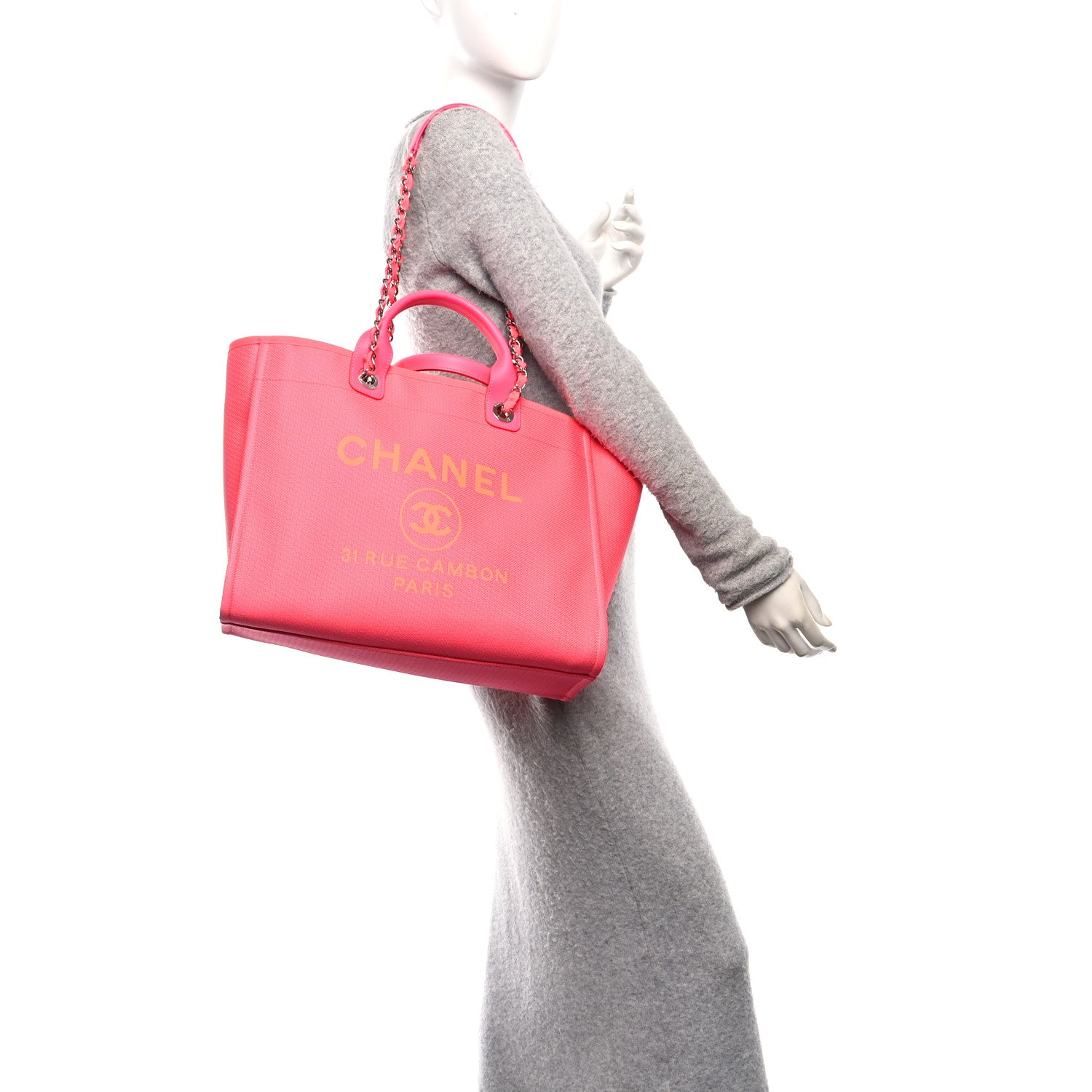 Chanel Mixed Fibers Calfskin Medium Deauville Tote Pink Orange 2 of 12