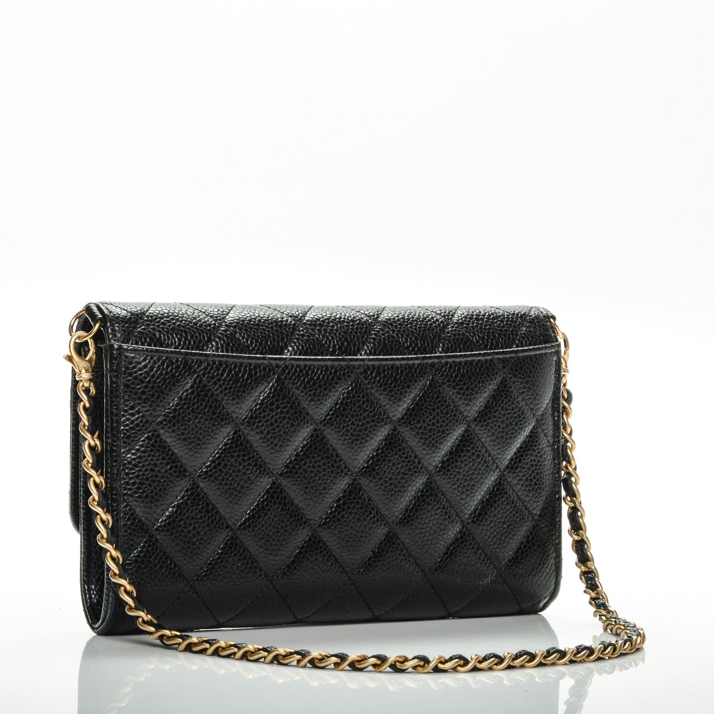 Caviar Quilted Wallet on Removable Chain Black