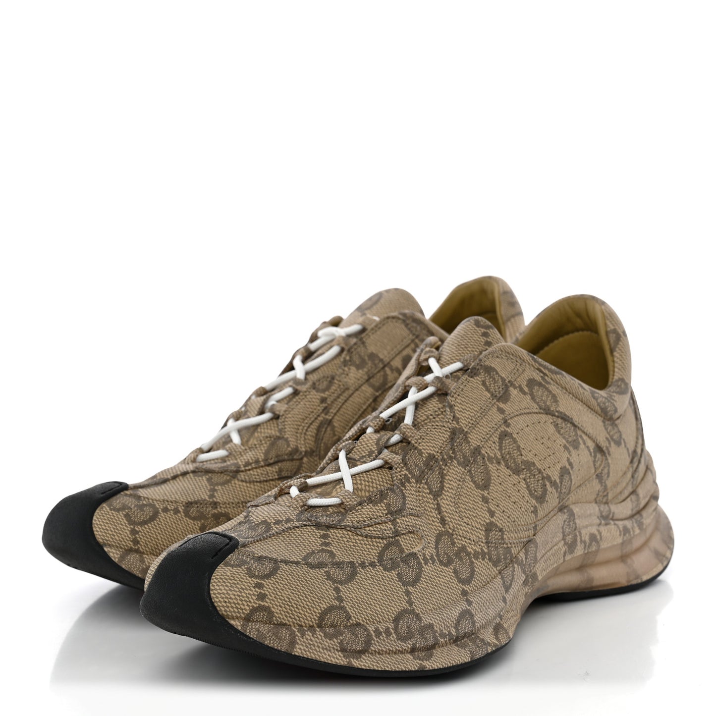 Ultralight Plume Calfskin Monogram Printed Mens Gucci Run Sneakers 11.5 Beige Ebony
