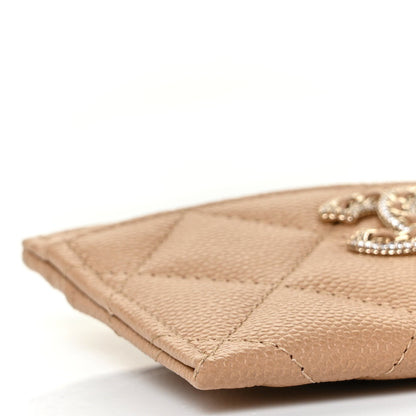 Chanel Caviar Quilted Crystal Card Holder Beige 9 of 11