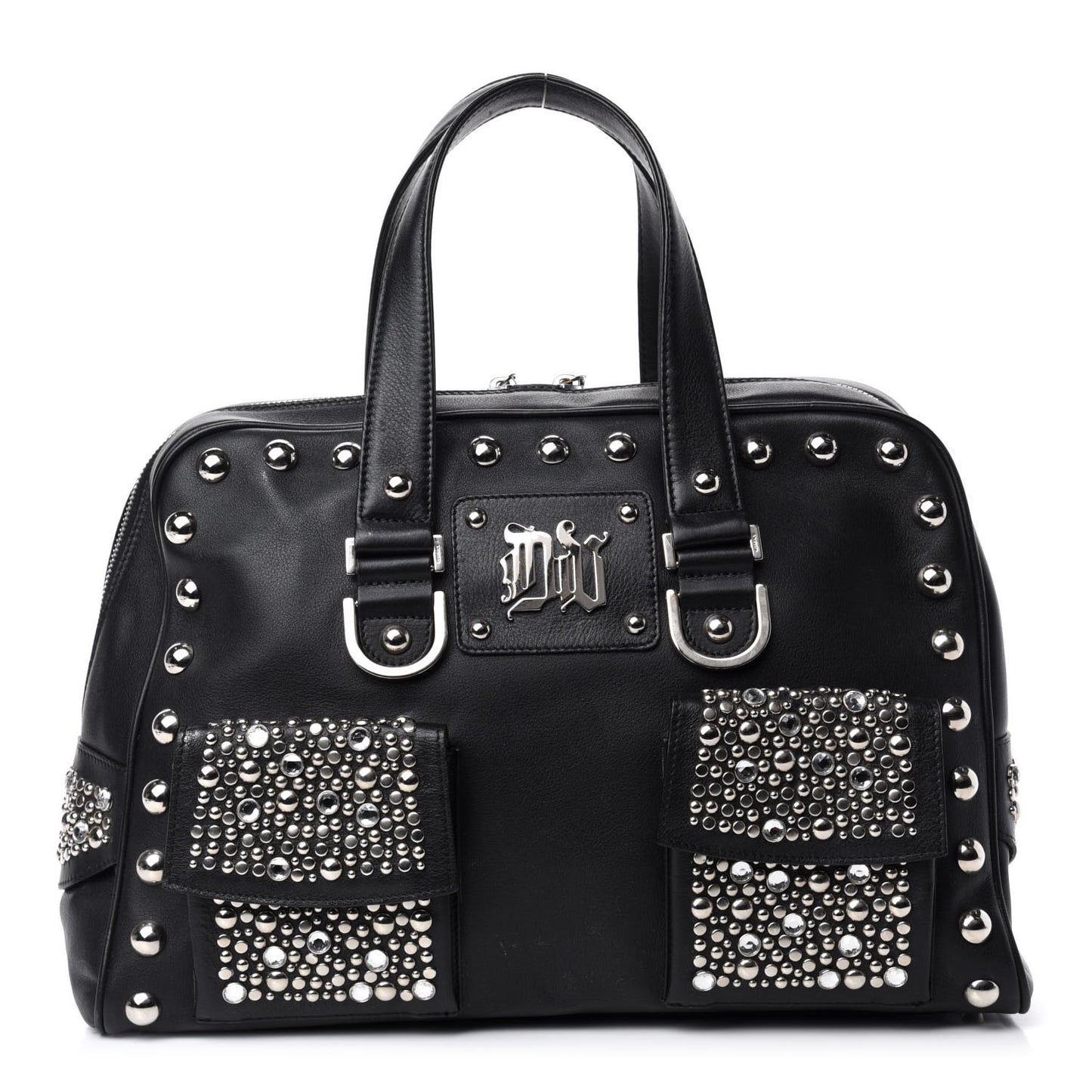 Calfskin Studded DV Satchel Black