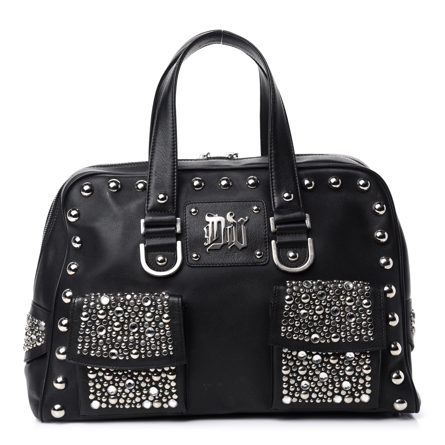 Versace Calfskin Studded DV Satchel Black 1 of 11