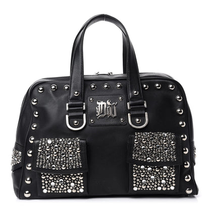 Versace Calfskin Studded DV Satchel Black 1 of 11