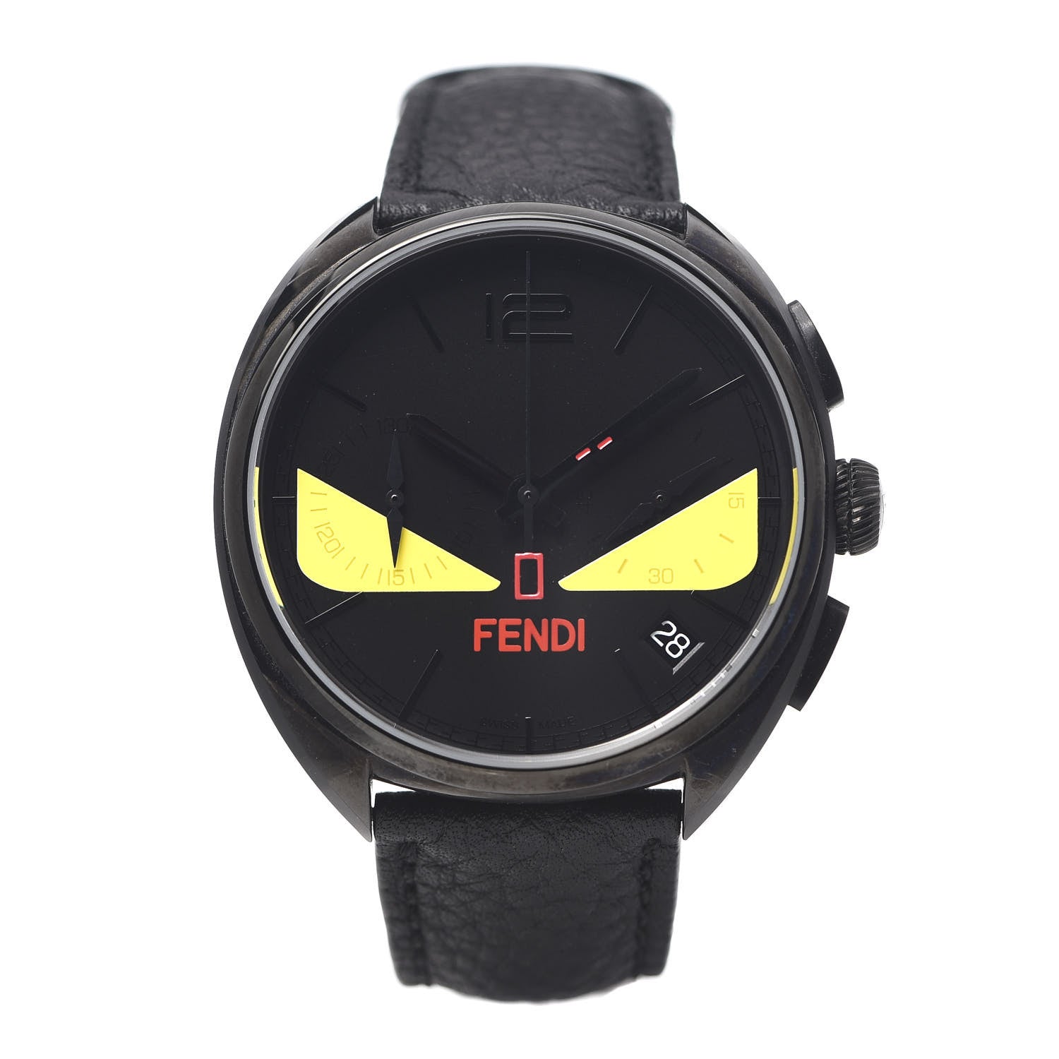 Fendi Stainless Steel Calfskin 40mm Momento Bugs Quartz Watch Black 1 of 6