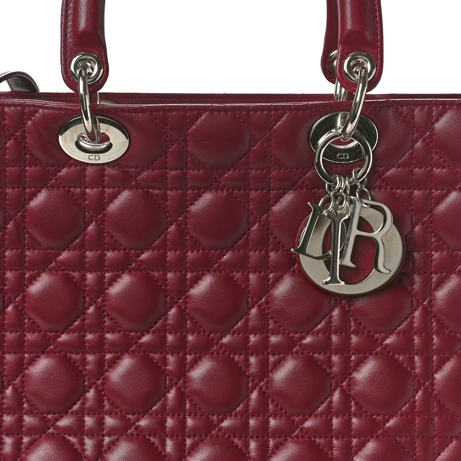 Christian Dior Lambskin Cannage Large Lady Dior Burgundy 8 of 14