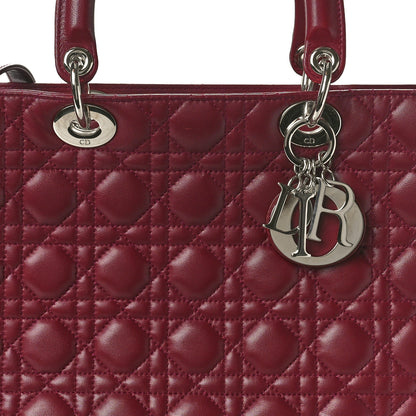Christian Dior Lambskin Cannage Large Lady Dior Burgundy 8 of 14