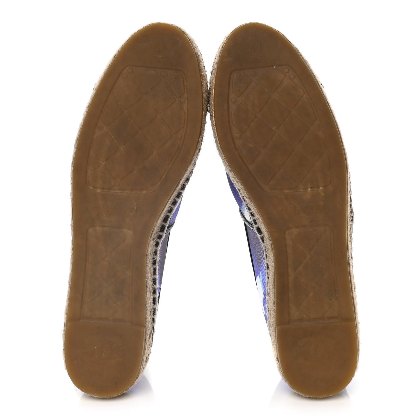Mesh Lambskin Check Print CC Espadrilles 41 Blue Black White