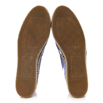 Chanel Mesh Lambskin Check Print CC Espadrilles 41 Blue Black White 7 of 18