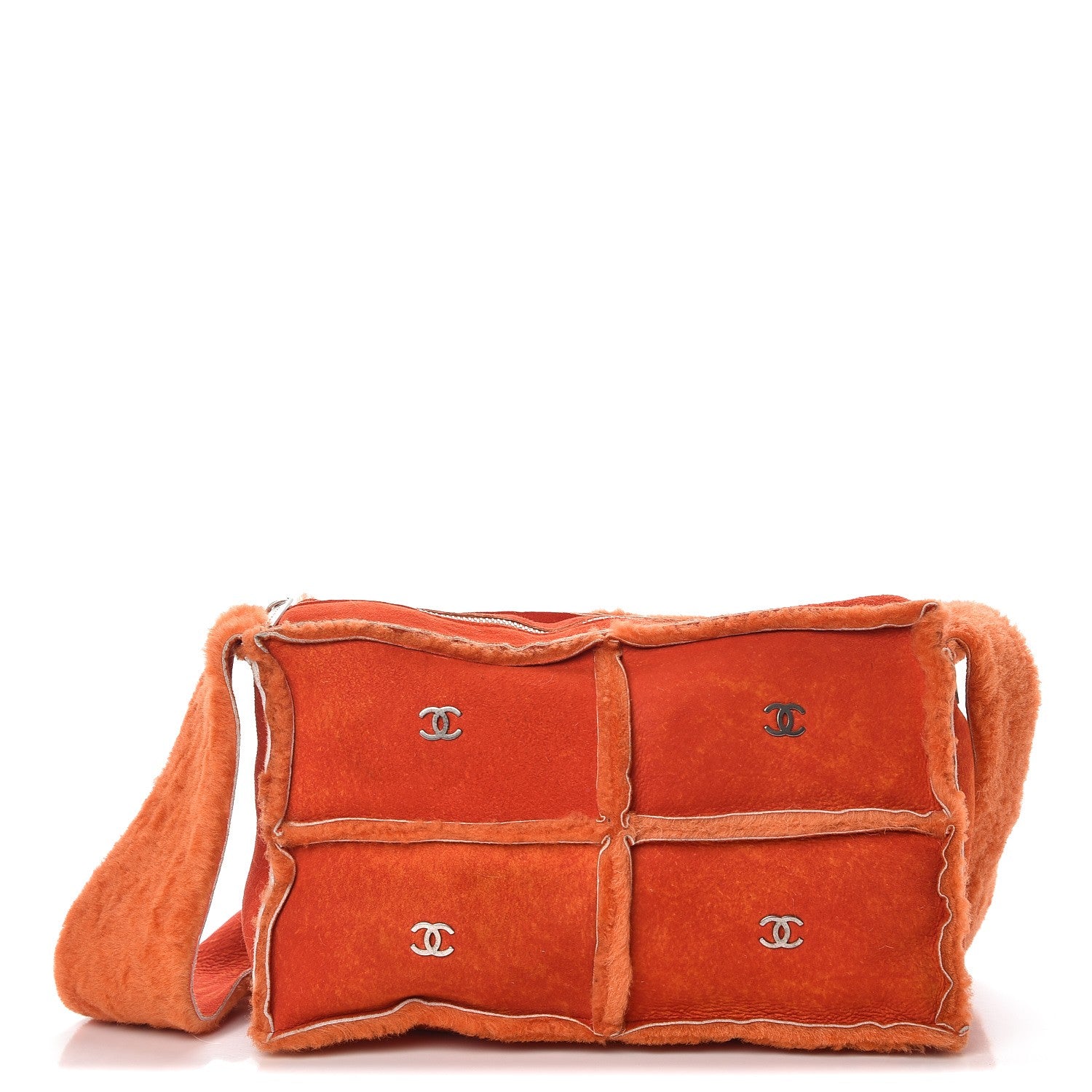 Chanel Suede Shearling Fur Shoulder Bag Orange 1 of 8
