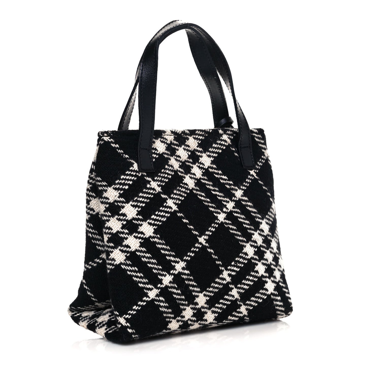 Wool Plaid Check Tote Black