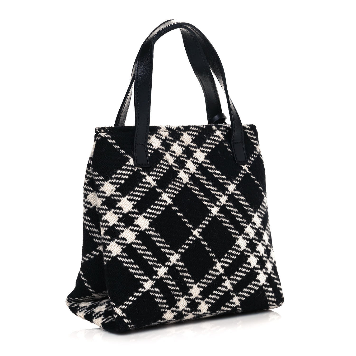 Burberry Wool Plaid Check Tote Black 3 of 10