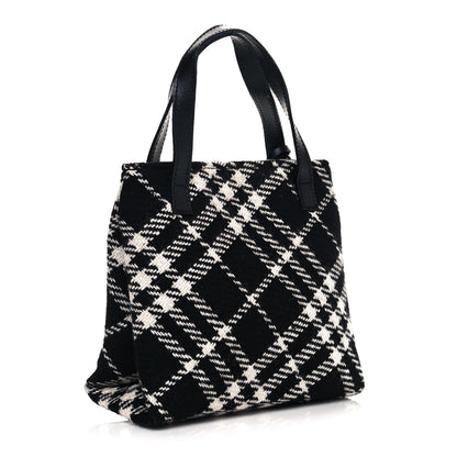 Burberry Wool Plaid Check Tote Black 3 of 10