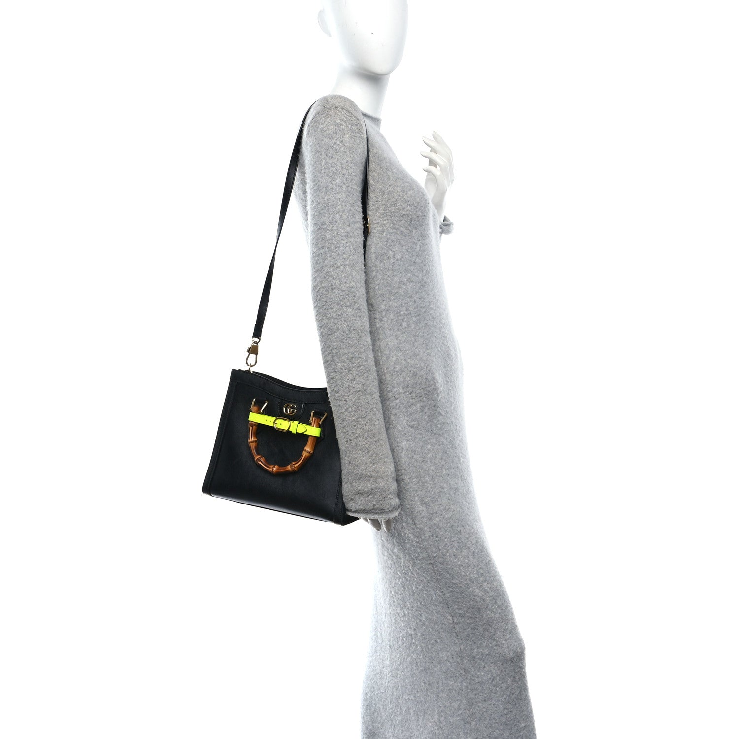 Gucci Calfskin Small Diana Tote Bag Black Yellow Fluo 2 of 12