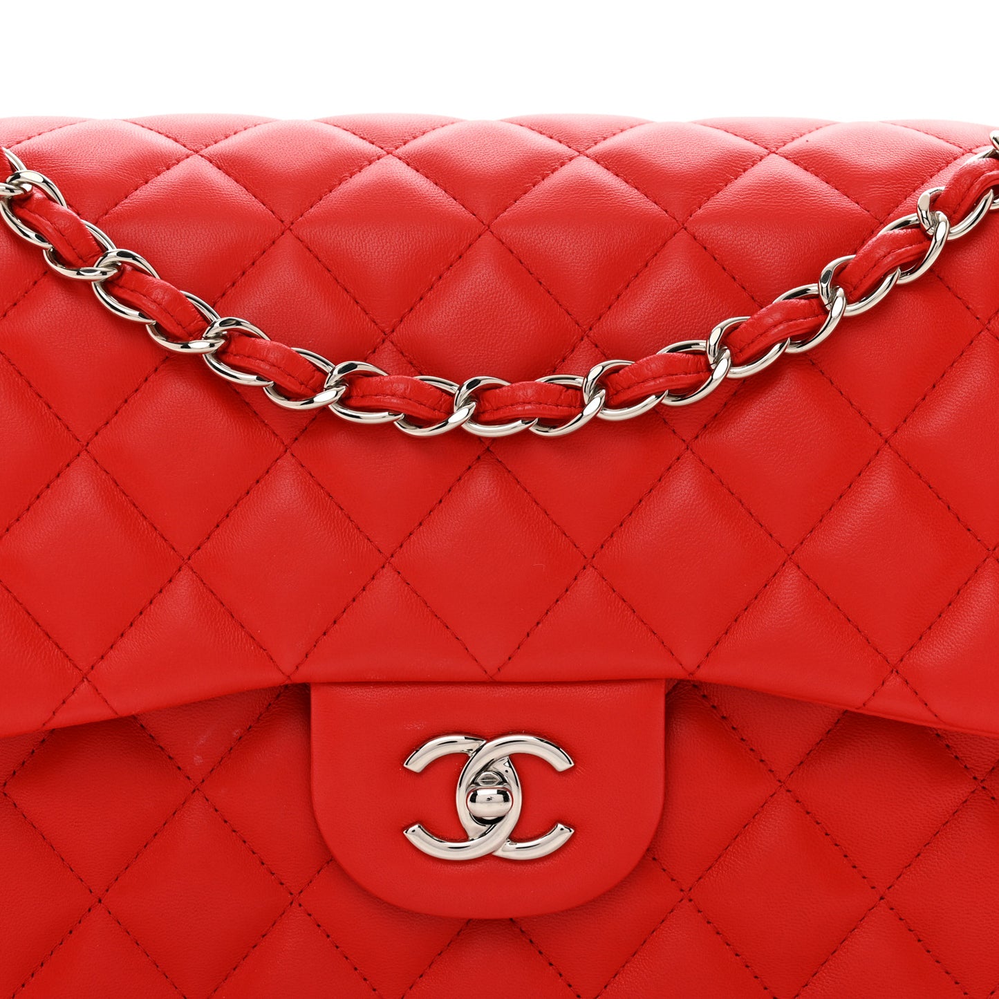 Lambskin Quilted Jumbo Double Flap Red
