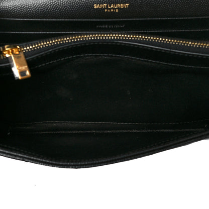 Saint Laurent Grain De Poudre Matelasse Chevron Monogram Chain Wallet Black 6 of 11