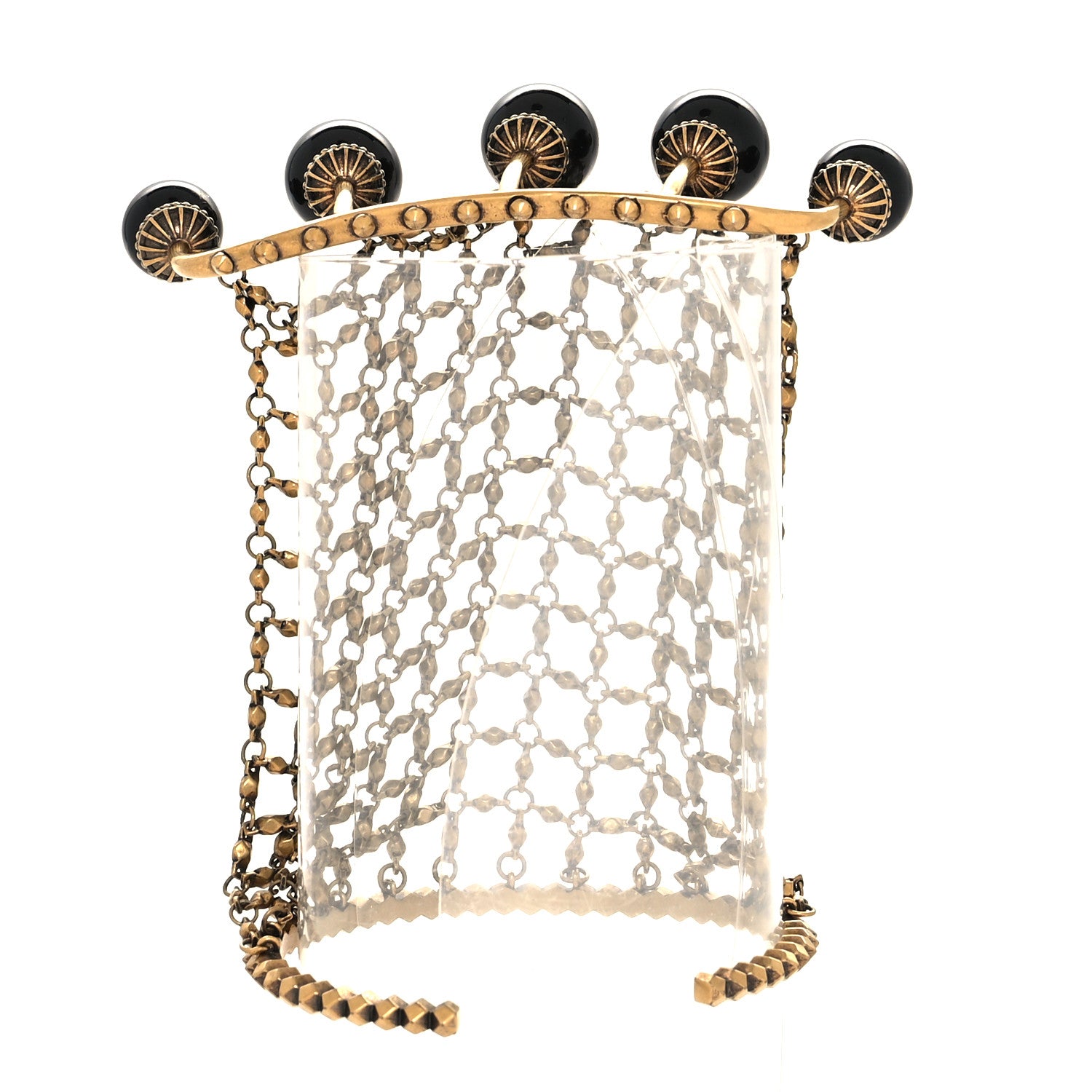 Gucci Metal Embellished Pearl Multi-Finger Ring Bracelet Black Gold 3 of 4